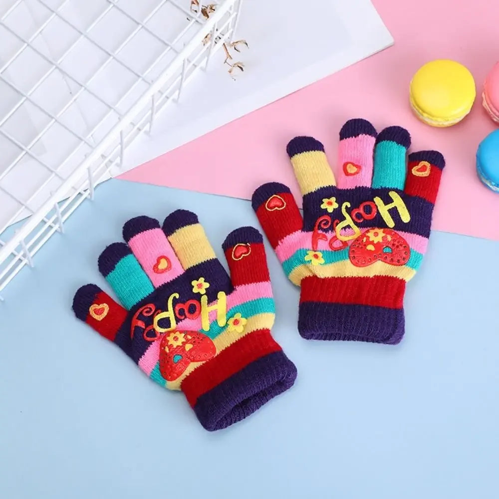 Funny Cartoon Baby Mittens Winter Warm Kids Girl Gloves Children Knitted Mitten Kids Outdoors Thicken Gloves 3-7 Years