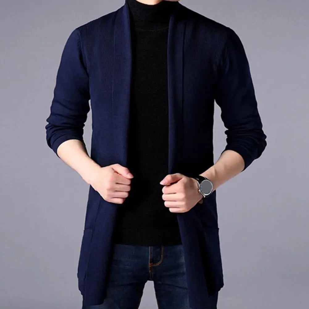 Practical Winter Sweater Pure Color Long Sleeve Casual Slim Fit Men Sweater Coat