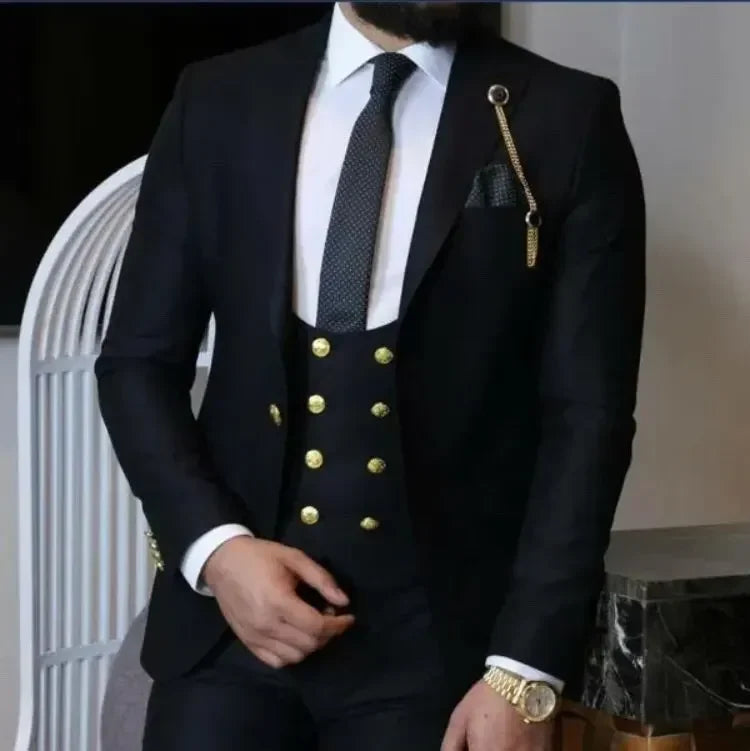 Dark Blue 3 Piece Slim Men Fashion Suit Cutsom Groom Wedding Tuxedo Prom Wedding Tailor Made Men Suit Costume Homme Mariage