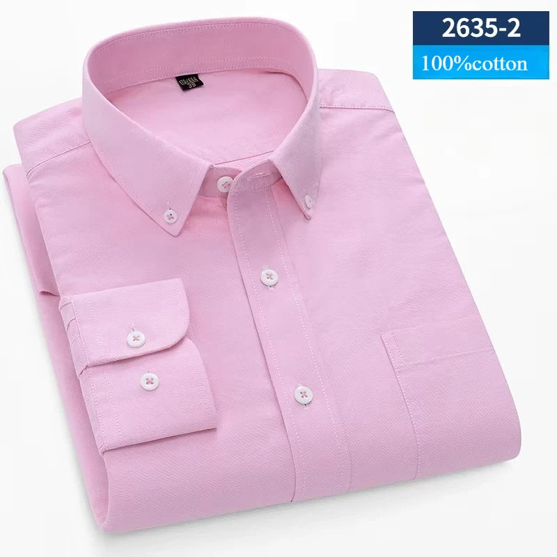 plus size 100%cotton long-sleeve shirts for men Casual solid plain shirt slim fir formal shirt business office Oxford clothes