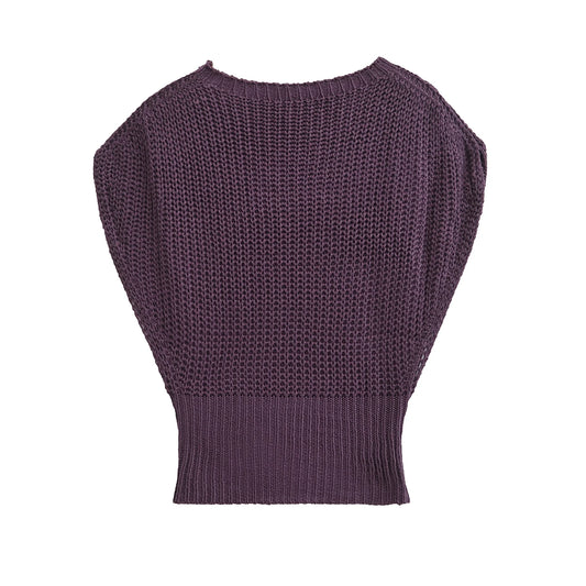 TRAFSHE Fall Sweater Sleeveless Knitted Loose Pullover O Neck Purple Color Lady Sweater Women Clothing Streetwear 5536/100