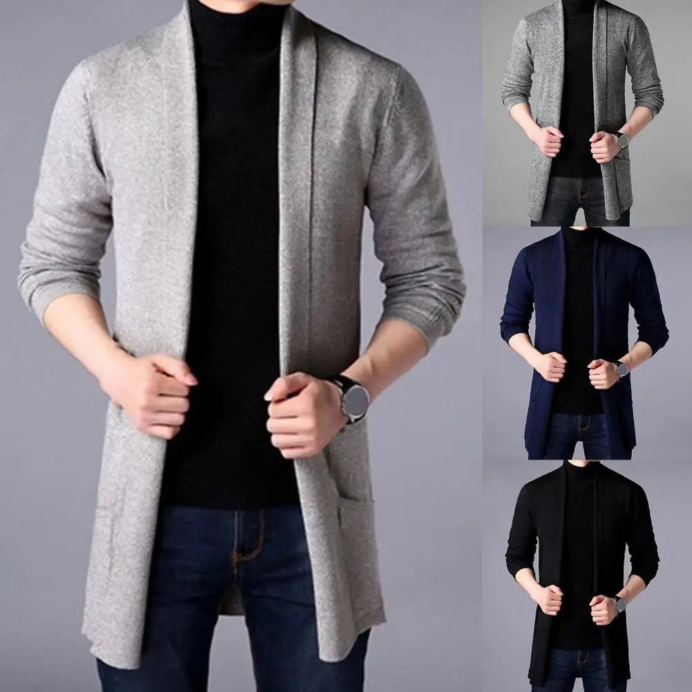 Practical Winter Sweater Pure Color Long Sleeve Casual Slim Fit Men Sweater Coat