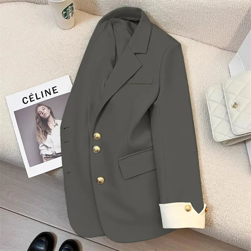Blazer Women Clothing 2025 Spring and Autumn New Long Sleeve Pocket Casual Solid Temperament Blazers for Women Coat