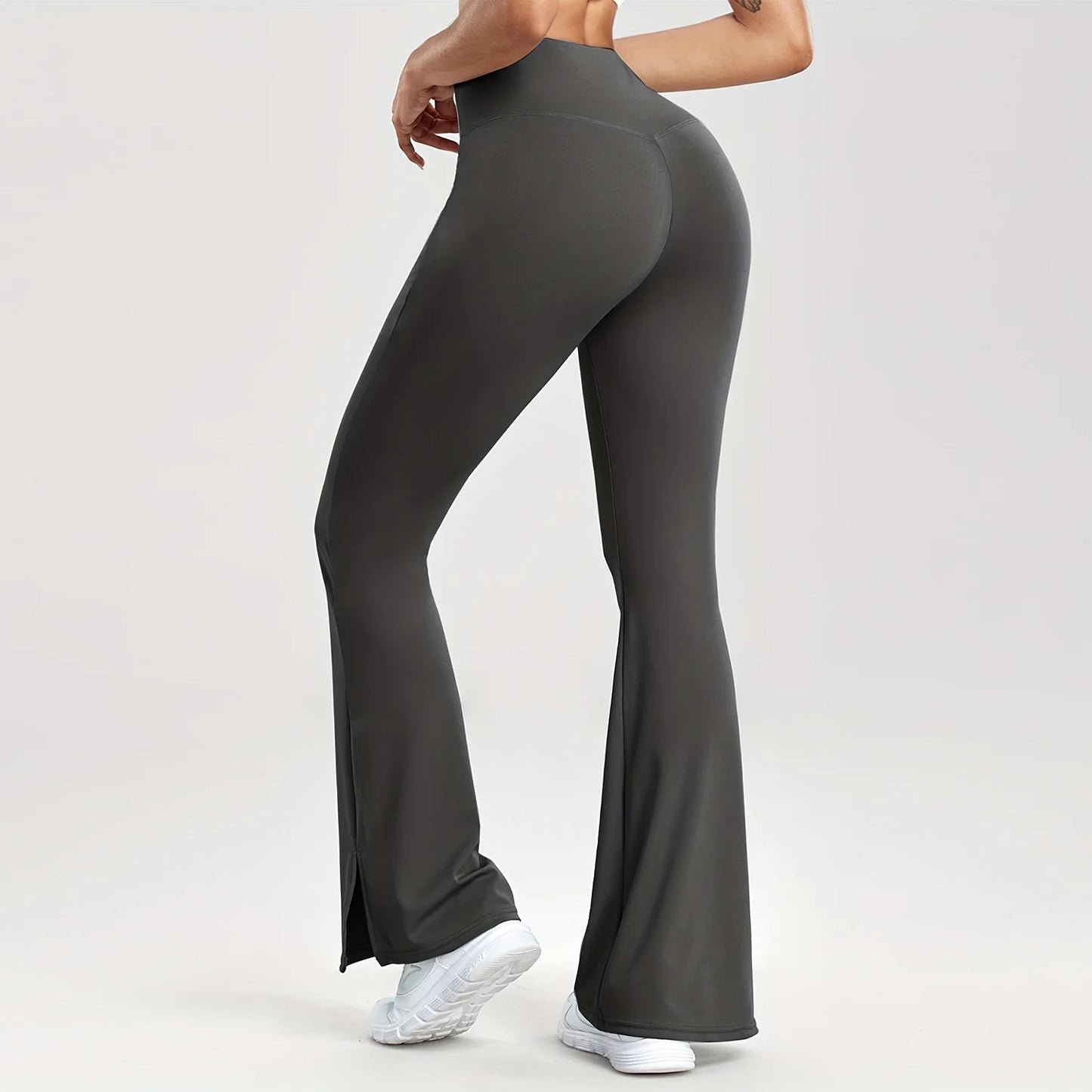 Women Casual Solid V-Waist Pocket Side Vent  Flared Leggings Slim Fit  Fashion Streetwear Lady Pants