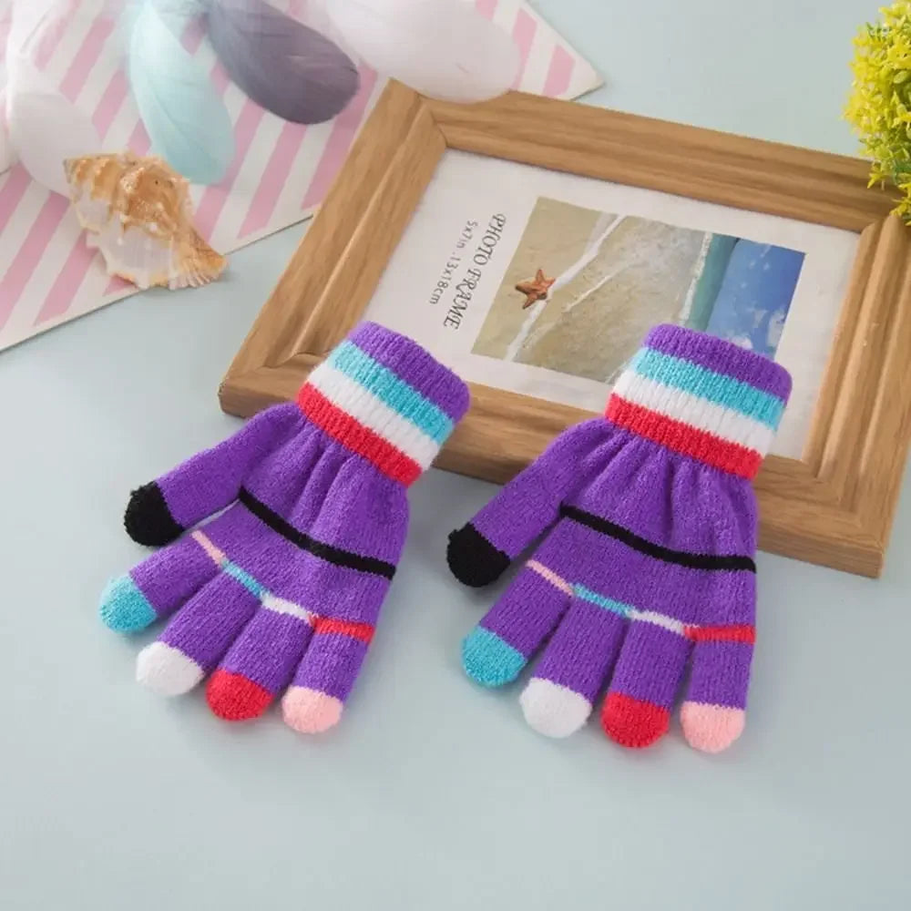 Funny Cartoon Baby Mittens Winter Warm Kids Girl Gloves Children Knitted Mitten Kids Outdoors Thicken Gloves 3-7 Years