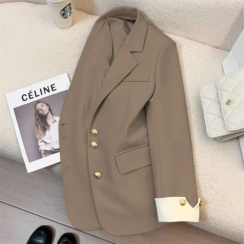 Blazer Women Clothing 2025 Spring and Autumn New Long Sleeve Pocket Casual Solid Temperament Blazers for Women Coat