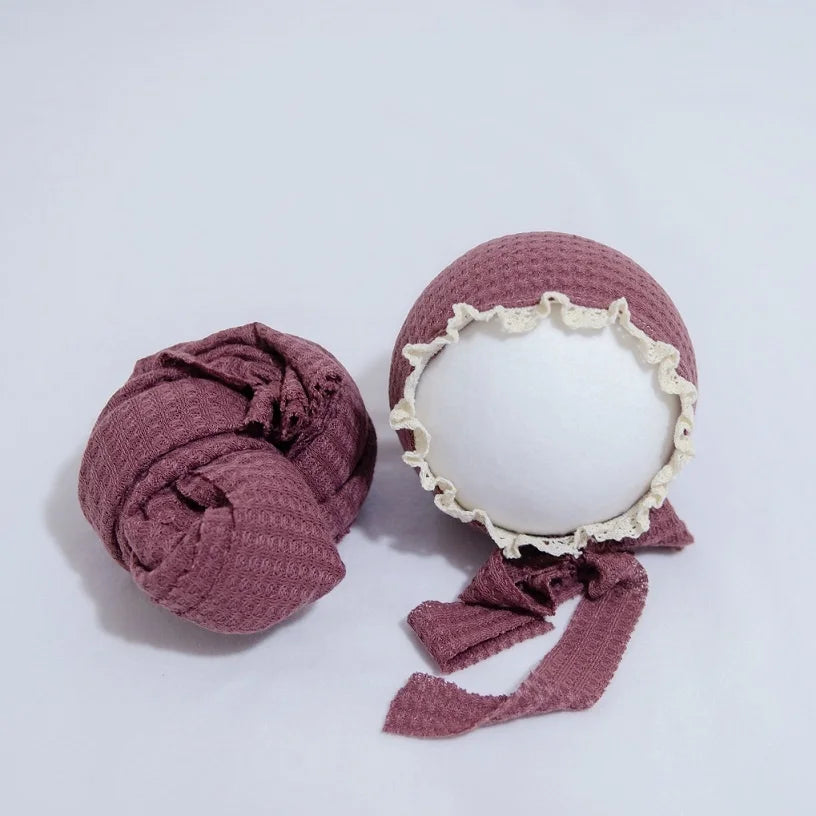 Baby Beanie Hat Boy Girl Lace Hat+Stretch Wrap Blanket Newborn Photography Props Cap