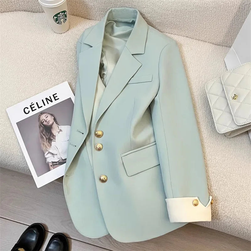 Blazer Women Clothing 2025 Spring and Autumn New Long Sleeve Pocket Casual Solid Temperament Blazers for Women Coat