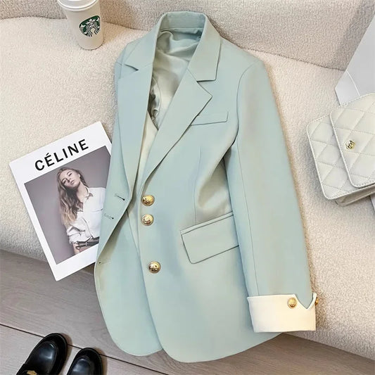 Blazer Women Clothing 2025 Spring and Autumn New Long Sleeve Pocket Casual Solid Temperament Blazers for Women Coat