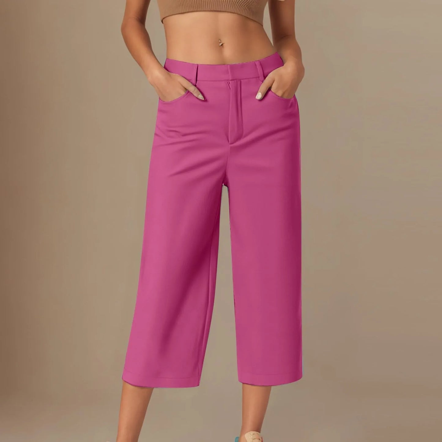 Casual capri-pants for women Straight Wide Leg pants Solid color versatile daily pants Ladies spring summer casual trousers