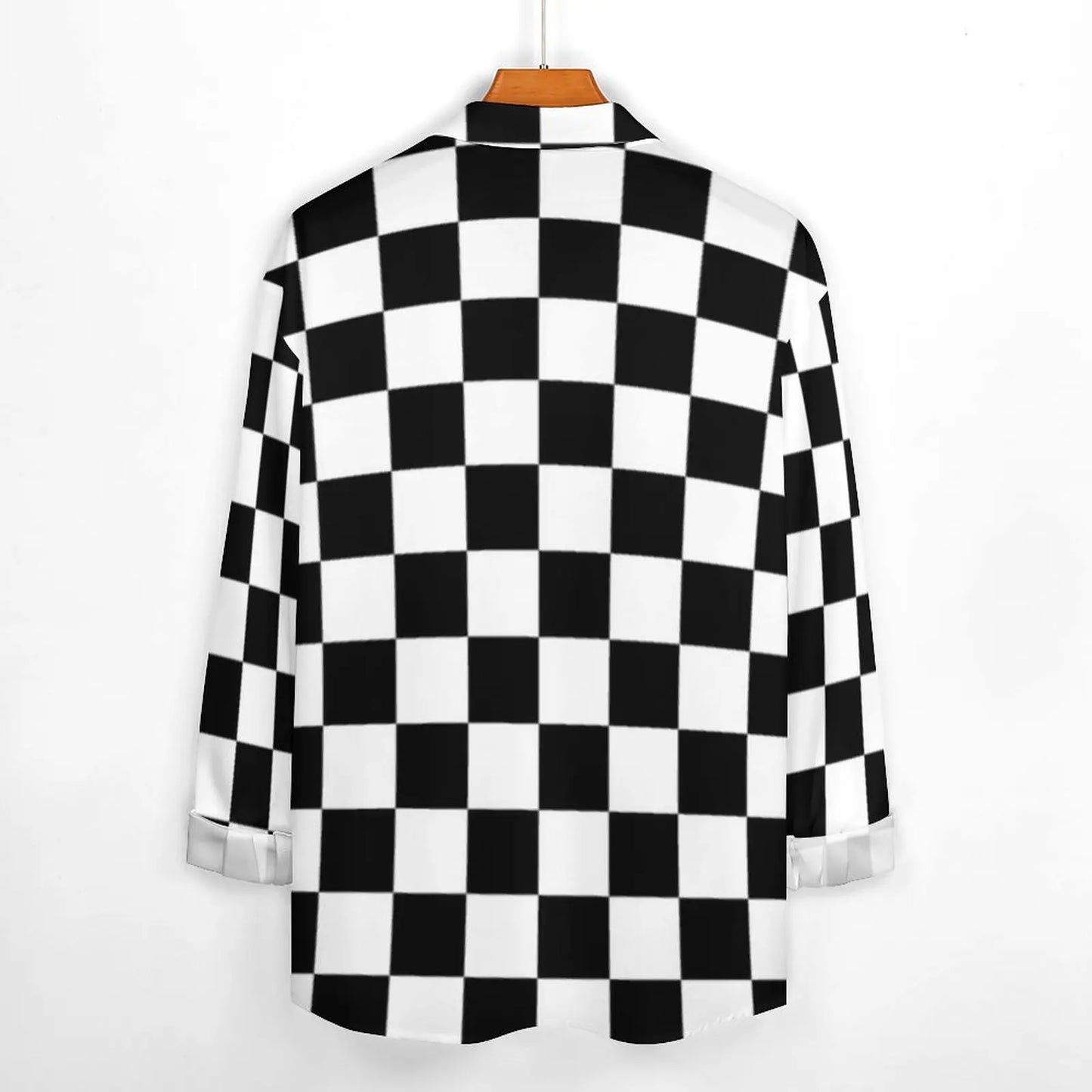 Black Checkerboard Shirt Men Classic Black and White Checker Casual Shirts Autumn Blouses Long Sleeve Fashion Oversized Clothing