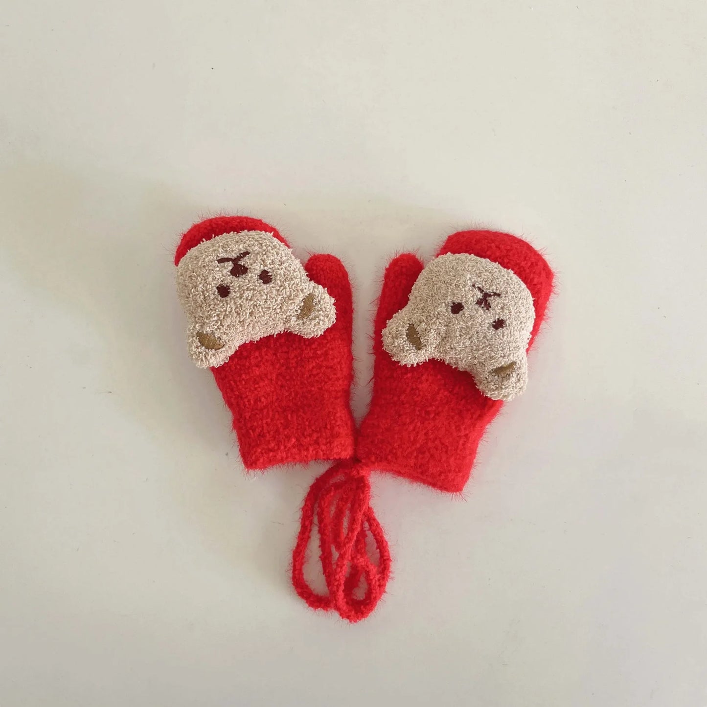 1-4Y Cartoon Bear Baby Mittens Winter Warm Kids Baby Girl Gloves Knitted Children Toddler Thick Teething Mitten Handschoen