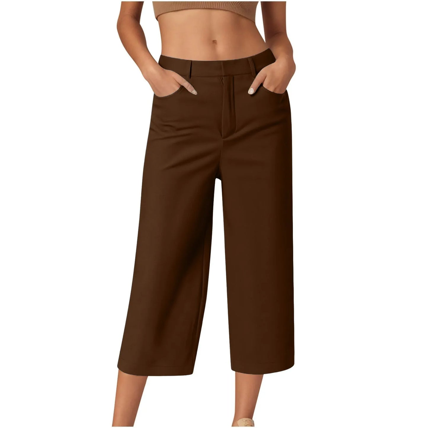 Casual capri-pants for women Straight Wide Leg pants Solid color versatile daily pants Ladies spring summer casual trousers