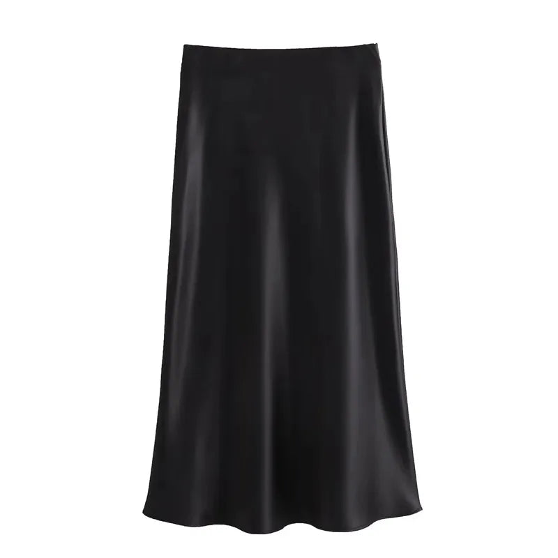 MUJER Satin Long Skirts for Women Draped High Waist Midi Skirt Woman Summer Straight Women's Skirt Holiday Beach Women Skirt