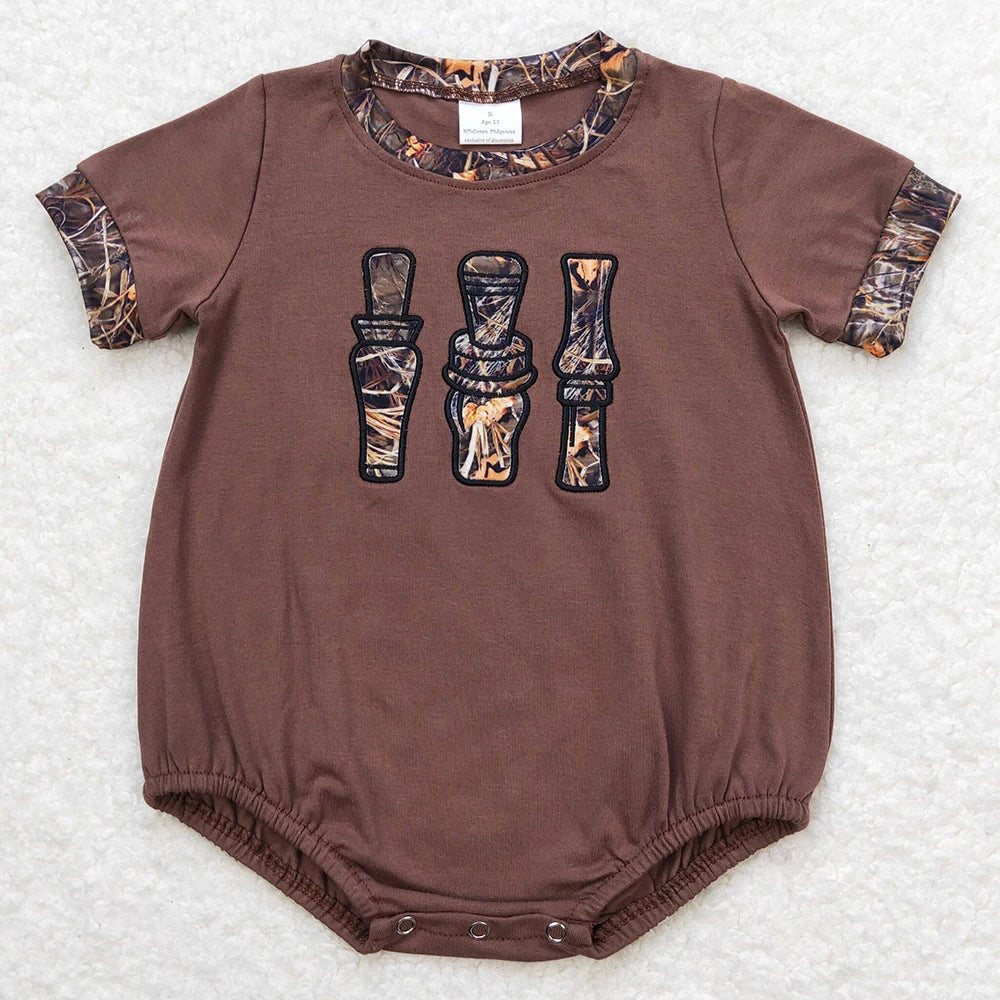 Boutique Infant Baby Girls Rompers Embroidery Camo Ducks Rompers Toddler Boys Rompers Sibling Girls Clothing Wholesale Jumpsuits