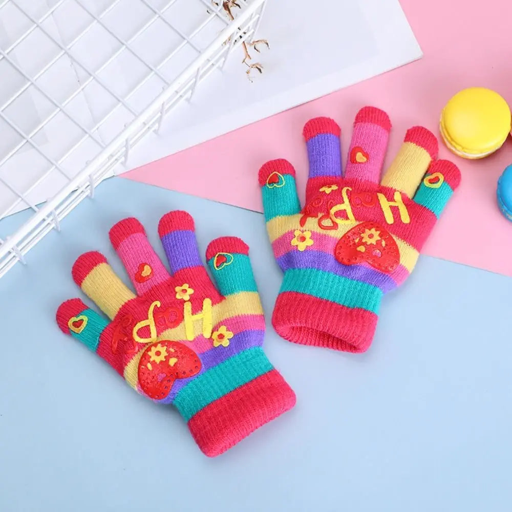 Funny Cartoon Baby Mittens Winter Warm Kids Girl Gloves Children Knitted Mitten Kids Outdoors Thicken Gloves 3-7 Years