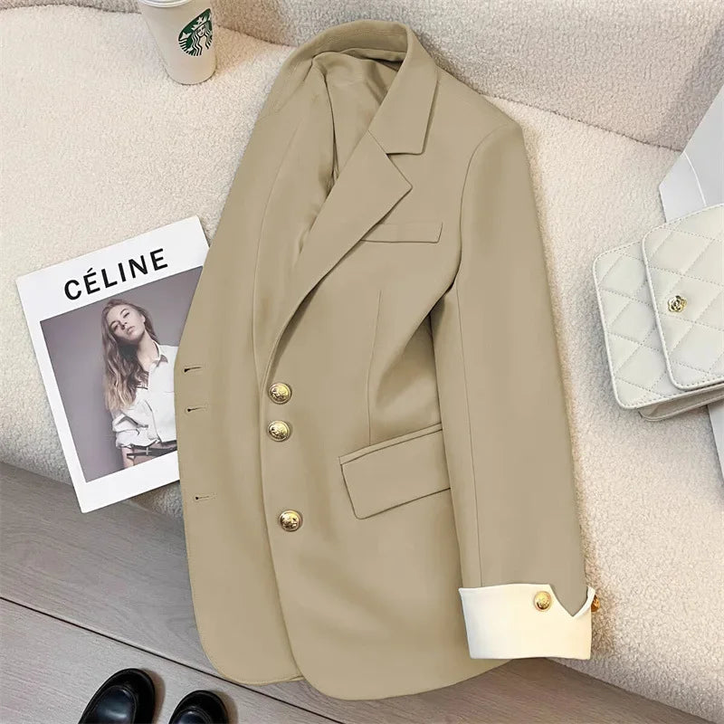 Blazer Women Clothing 2025 Spring and Autumn New Long Sleeve Pocket Casual Solid Temperament Blazers for Women Coat