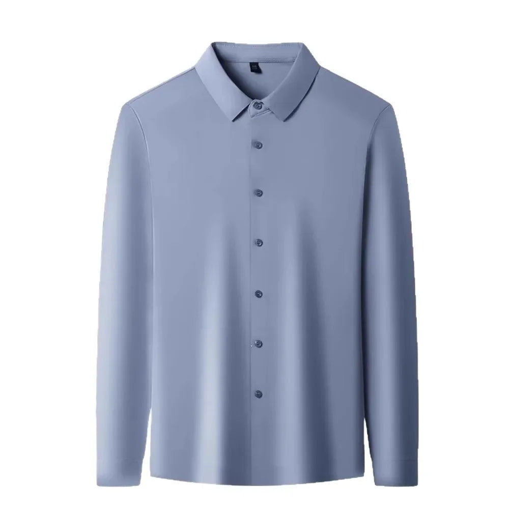 Spring and summer seamless high elasticity men's shirt long sleeved business casual wrinkle free shirt men's silky smooth shirt
