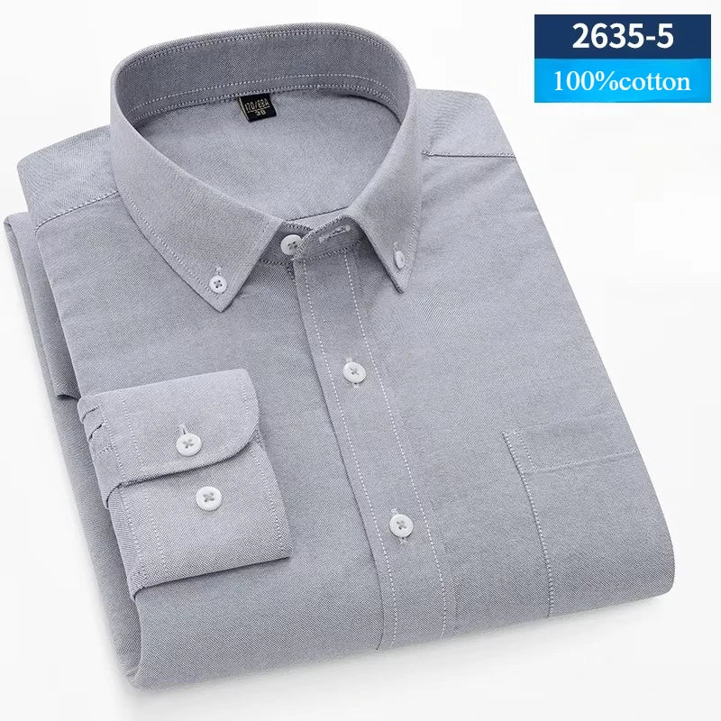 plus size 100%cotton long-sleeve shirts for men Casual solid plain shirt slim fir formal shirt business office Oxford clothes