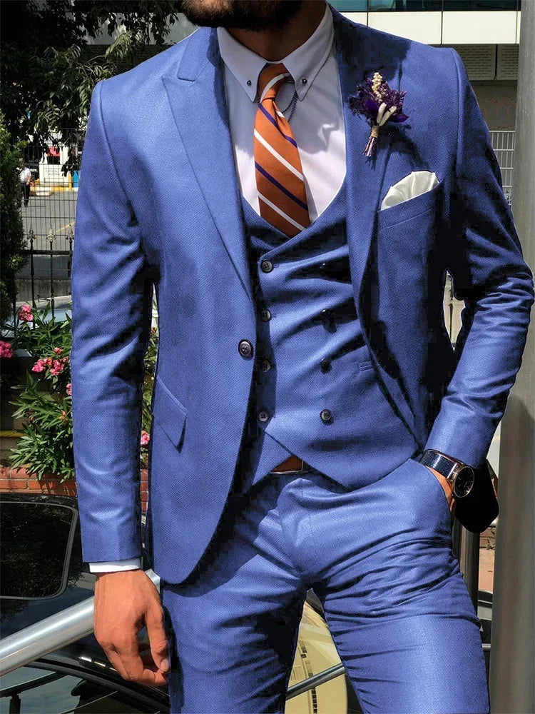 Dark Blue 3 Piece Slim Men Fashion Suit Cutsom Groom Wedding Tuxedo Prom Wedding Tailor Made Men Suit Costume Homme Mariage