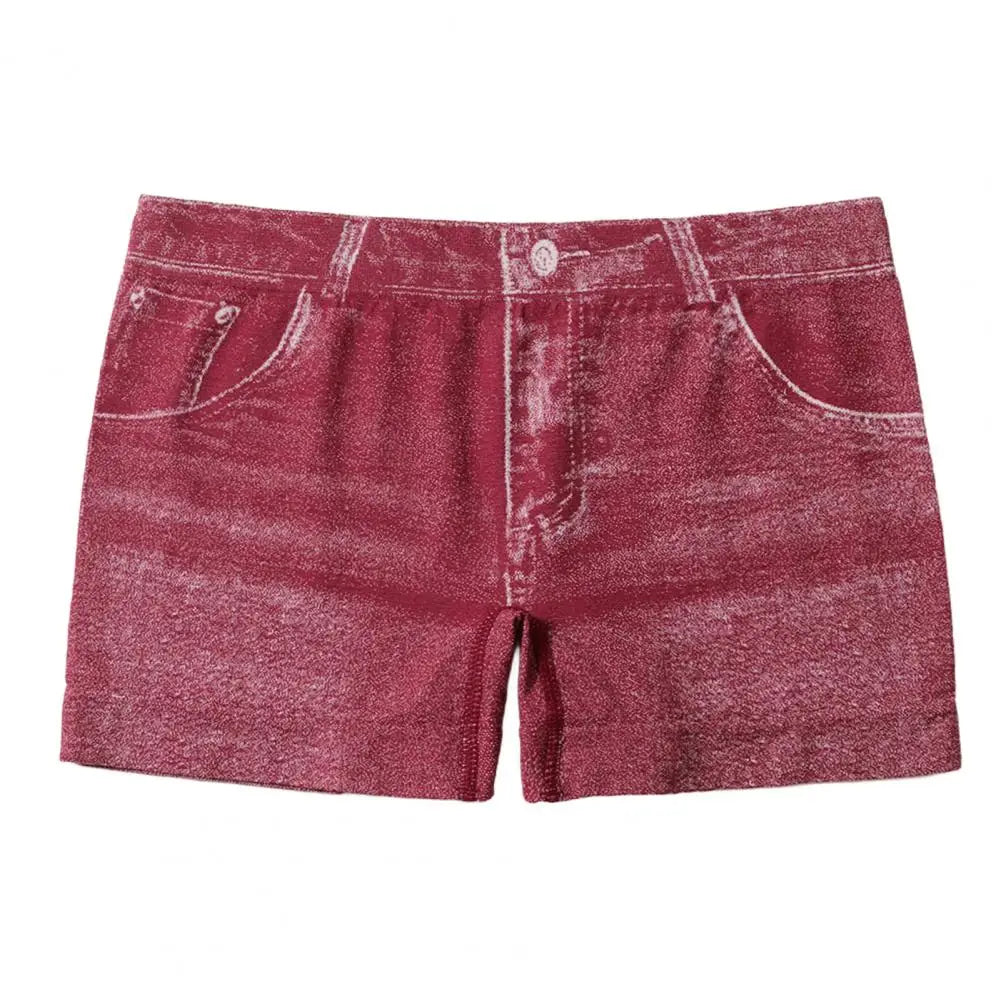 Women Shorts High Stretchy Imitation Denim Short Leggings with Pockets Tight Fitting Summer Shorts Daily Wear