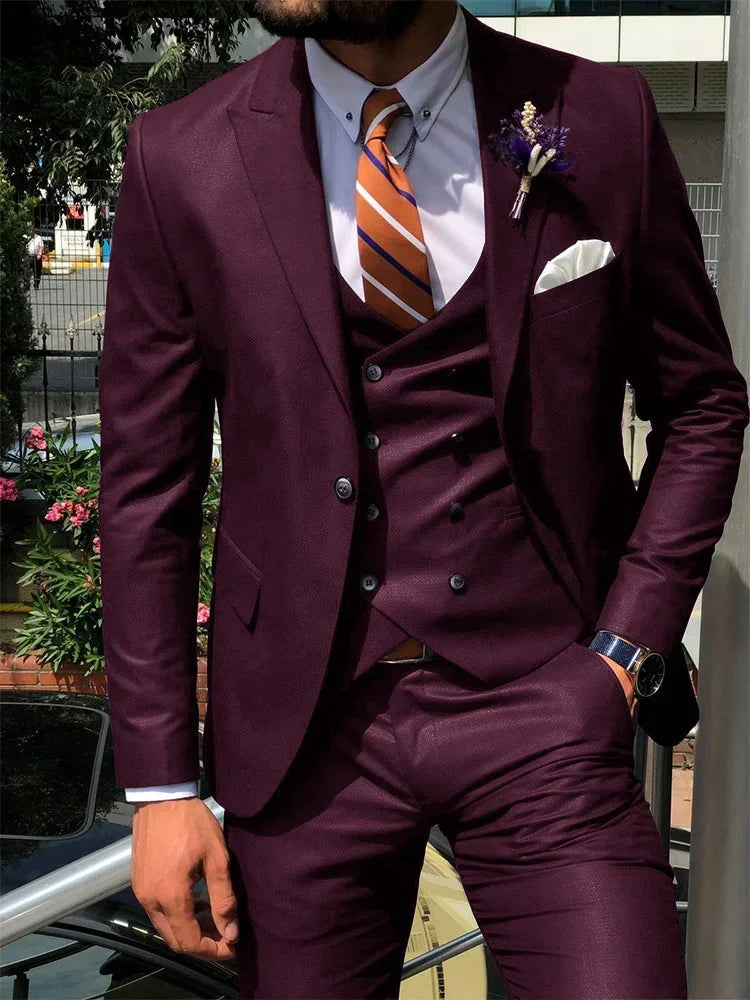 Dark Blue 3 Piece Slim Men Fashion Suit Cutsom Groom Wedding Tuxedo Prom Wedding Tailor Made Men Suit Costume Homme Mariage