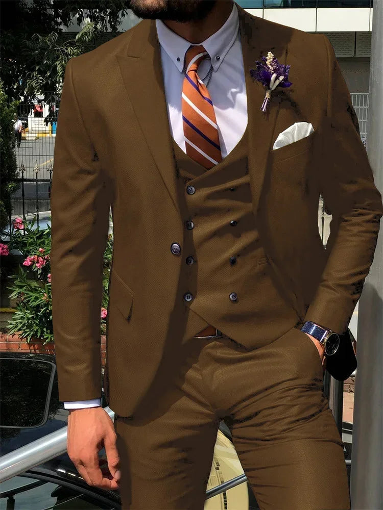 Dark Blue 3 Piece Slim Men Fashion Suit Cutsom Groom Wedding Tuxedo Prom Wedding Tailor Made Men Suit Costume Homme Mariage