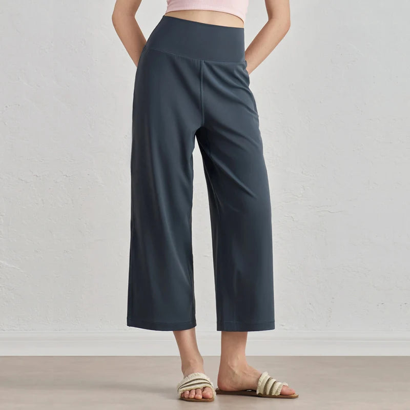 Capri Pants for Women Wide Leg Yoga Cropped Pants Tummy Control High Waist in Flare Crop Buttery Soft Loose Casual Summer Pants