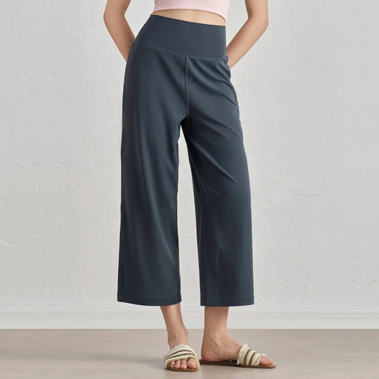 Capri Pants for Women Wide Leg Yoga Cropped Pants Tummy Control High Waist in Flare Crop Buttery Soft Loose Casual Summer Pants