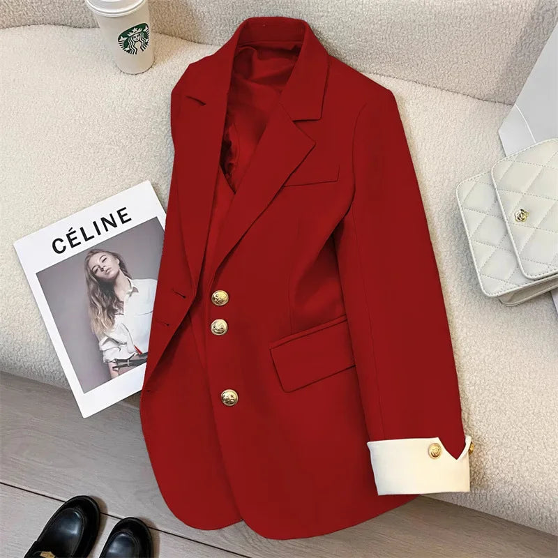 Blazer Women Clothing 2025 Spring and Autumn New Long Sleeve Pocket Casual Solid Temperament Blazers for Women Coat