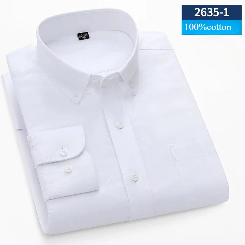 plus size 100%cotton long-sleeve shirts for men Casual solid plain shirt slim fir formal shirt business office Oxford clothes