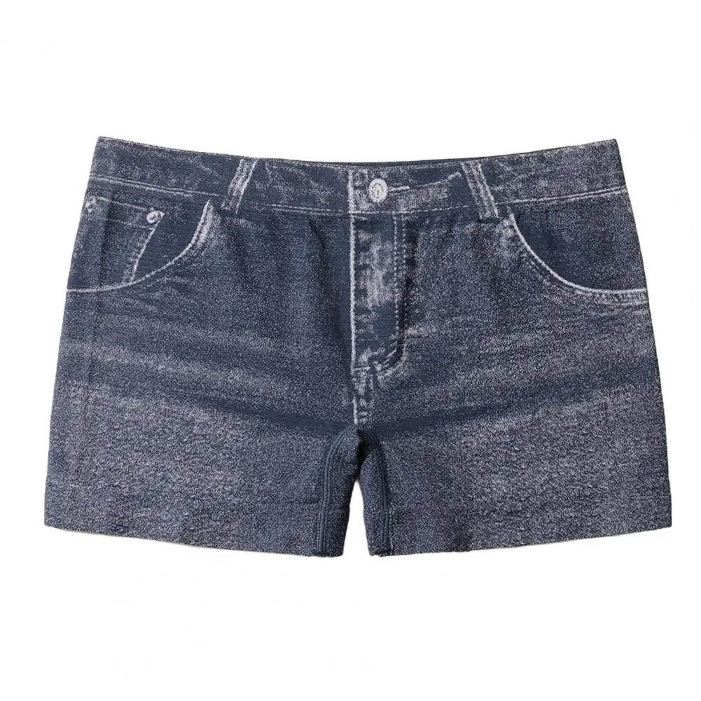Women Shorts High Stretchy Imitation Denim Short Leggings with Pockets Tight Fitting Summer Shorts Daily Wear