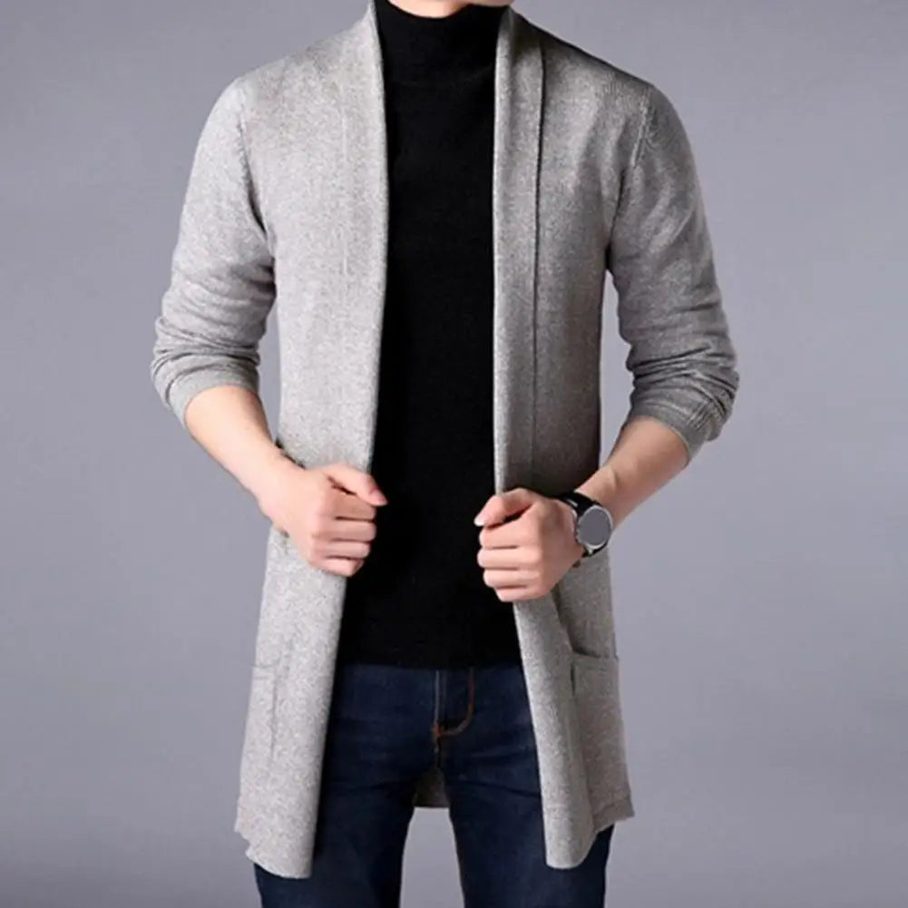 Practical Winter Sweater Pure Color Long Sleeve Casual Slim Fit Men Sweater Coat
