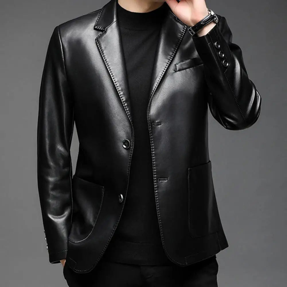 Classic Lapel Buttons Men Jacket Spring Autumn Fake Leather Men Jacket Fashion Tailored Fit Men Jacket Men s Clothing