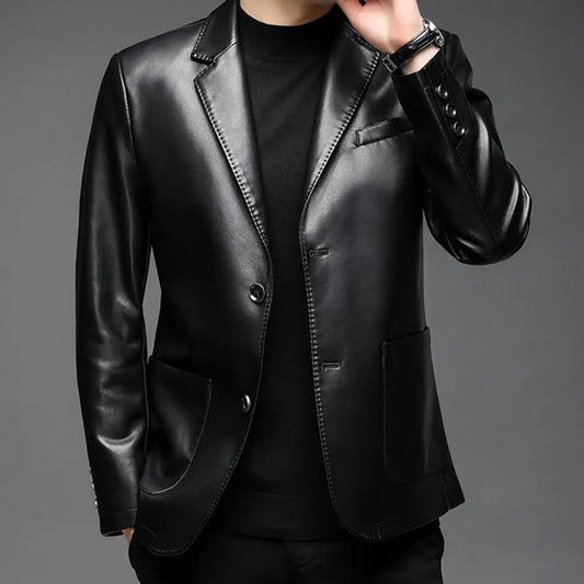 Classic Lapel Buttons Men Jacket Spring Autumn Fake Leather Men Jacket Fashion Tailored Fit Men Jacket Men s Clothing