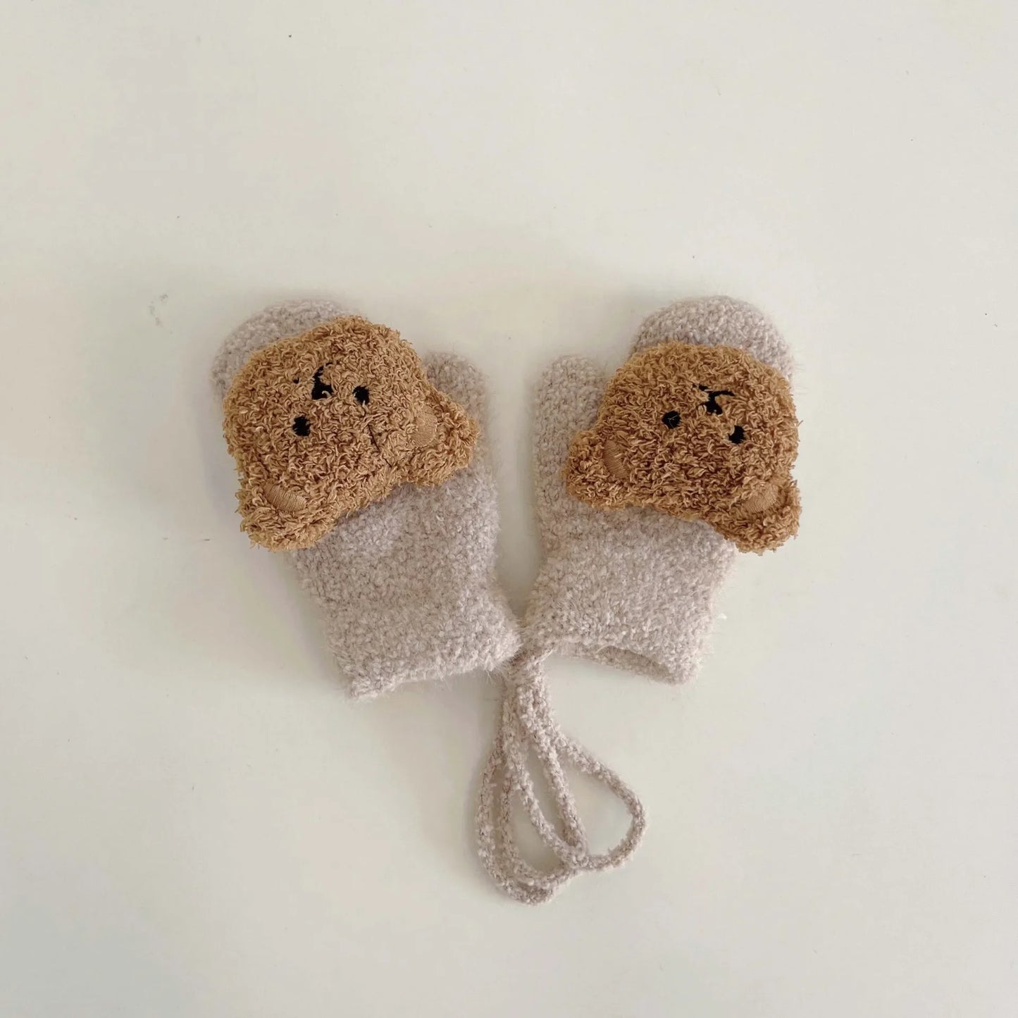 1-4Y Cartoon Bear Baby Mittens Winter Warm Kids Baby Girl Gloves Knitted Children Toddler Thick Teething Mitten Handschoen