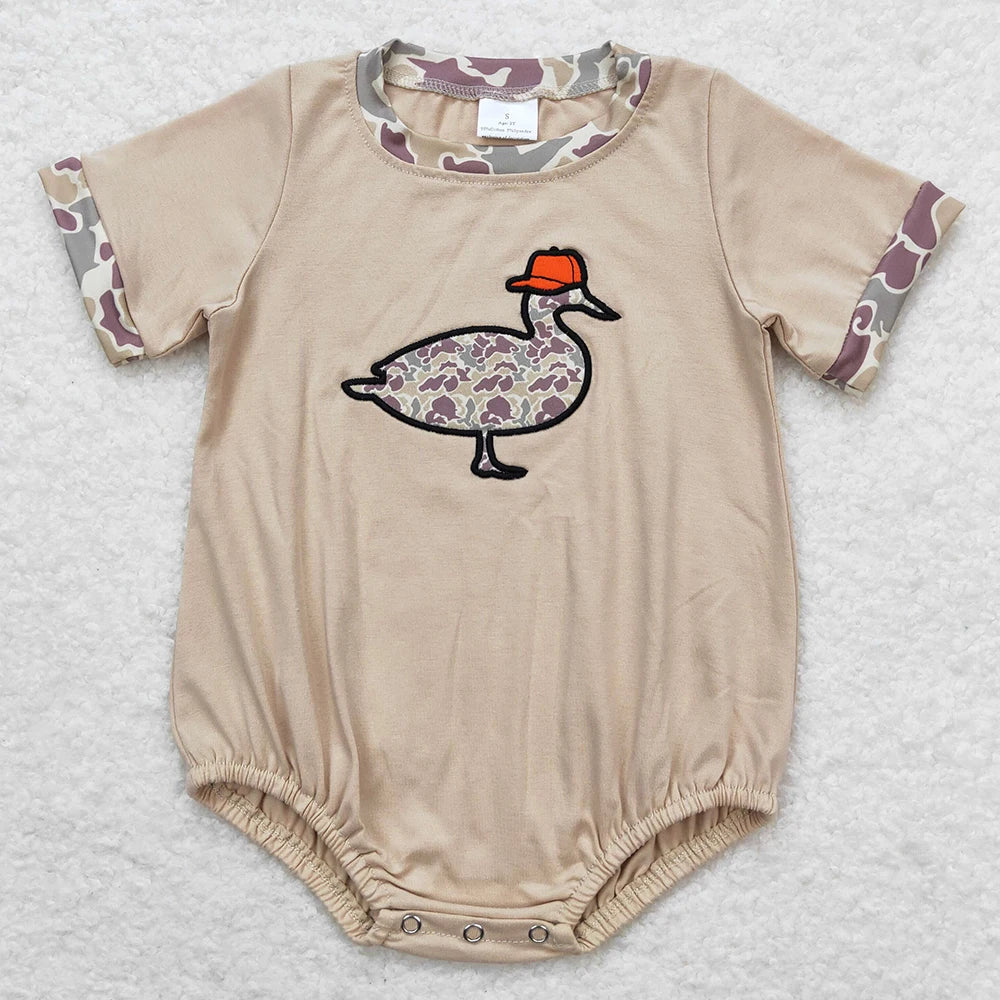 Boutique Infant Baby Girls Rompers Embroidery Camo Ducks Rompers Toddler Boys Rompers Sibling Girls Clothing Wholesale Jumpsuits