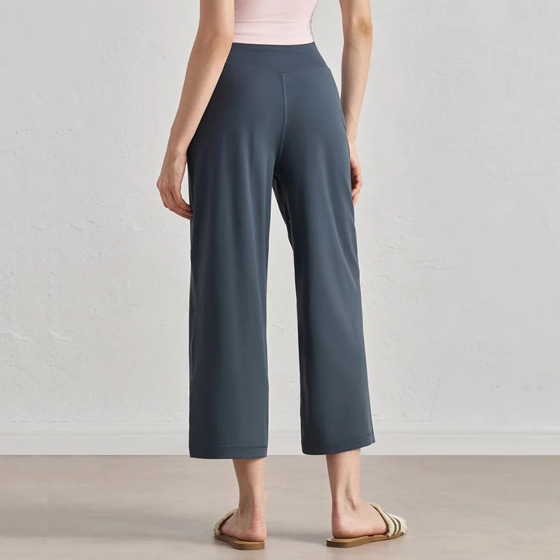 Capri Pants for Women Wide Leg Yoga Cropped Pants Tummy Control High Waist in Flare Crop Buttery Soft Loose Casual Summer Pants
