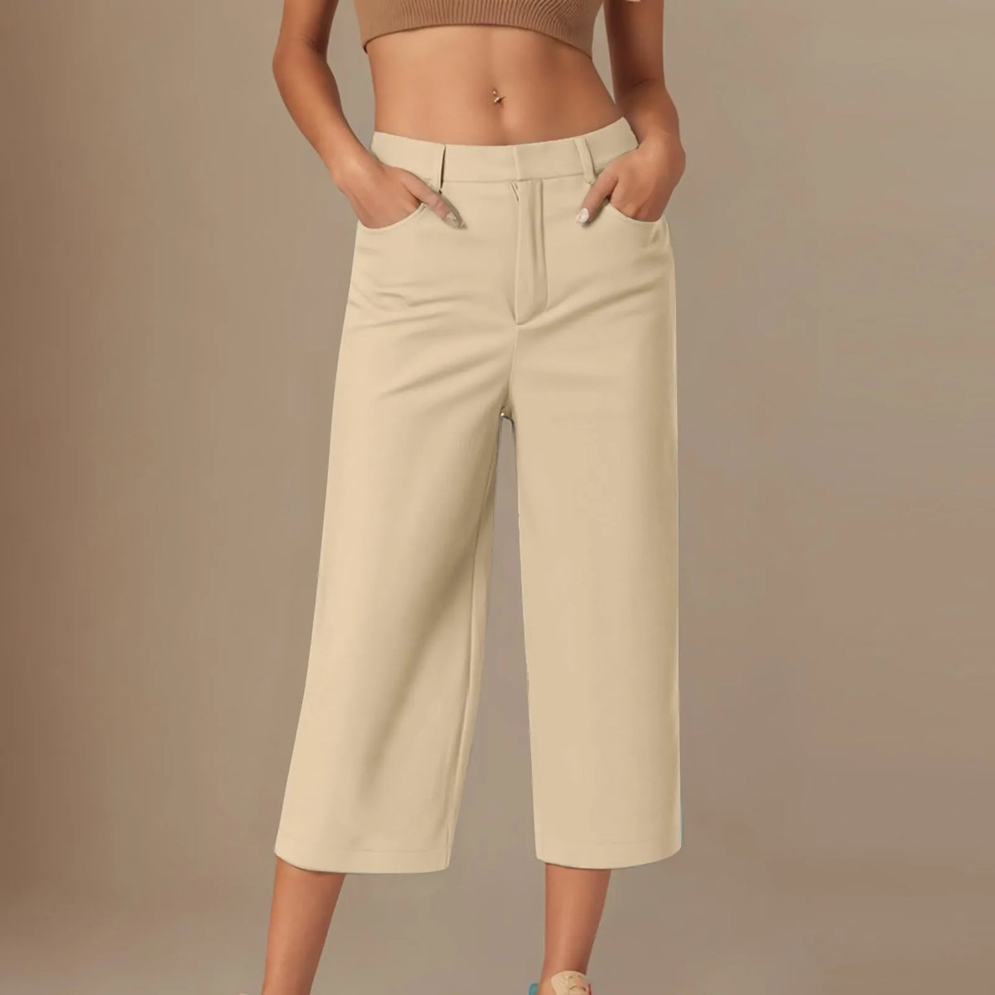Casual capri-pants for women Straight Wide Leg pants Solid color versatile daily pants Ladies spring summer casual trousers