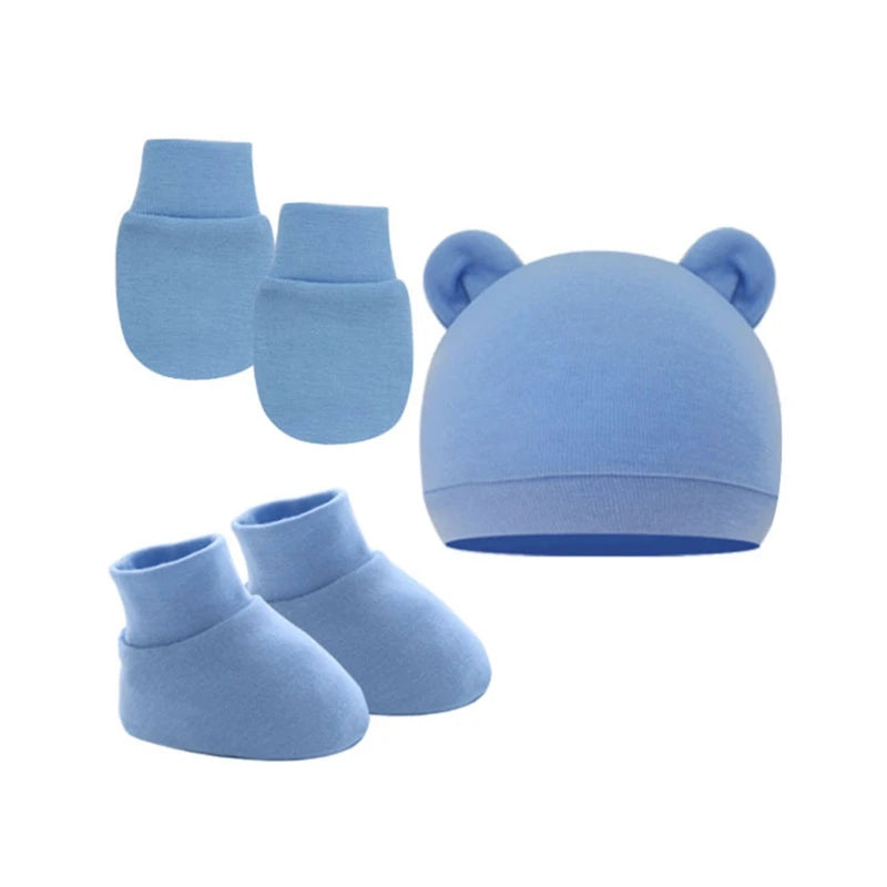 3Pcs Cotton Baby Beanie for Newborn Baby Bonnet Gloves Socks Set Baby Hat