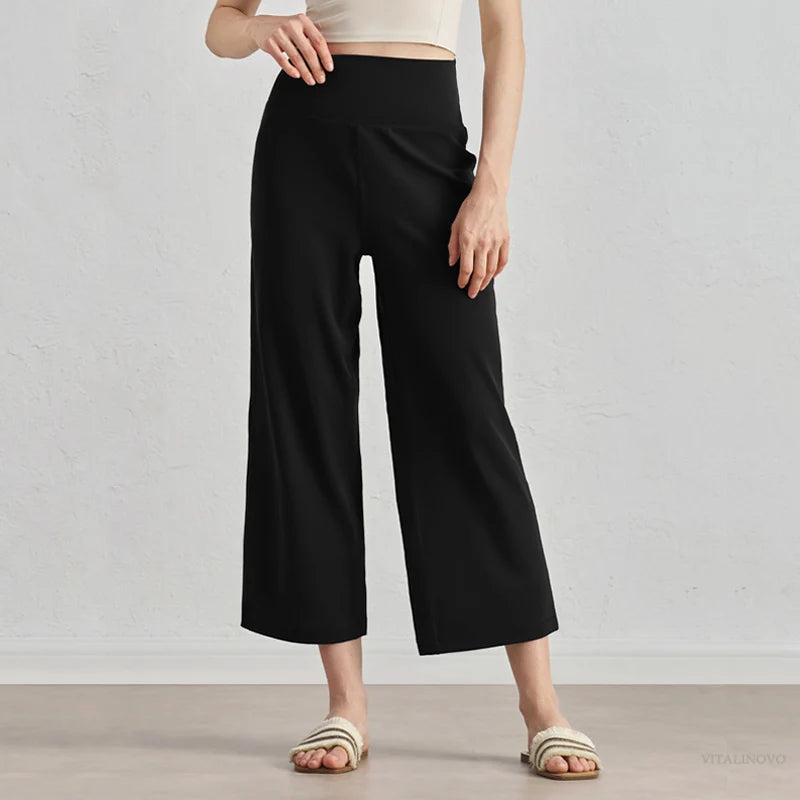 Capri Pants for Women Wide Leg Yoga Cropped Pants Tummy Control High Waist in Flare Crop Buttery Soft Loose Casual Summer Pants