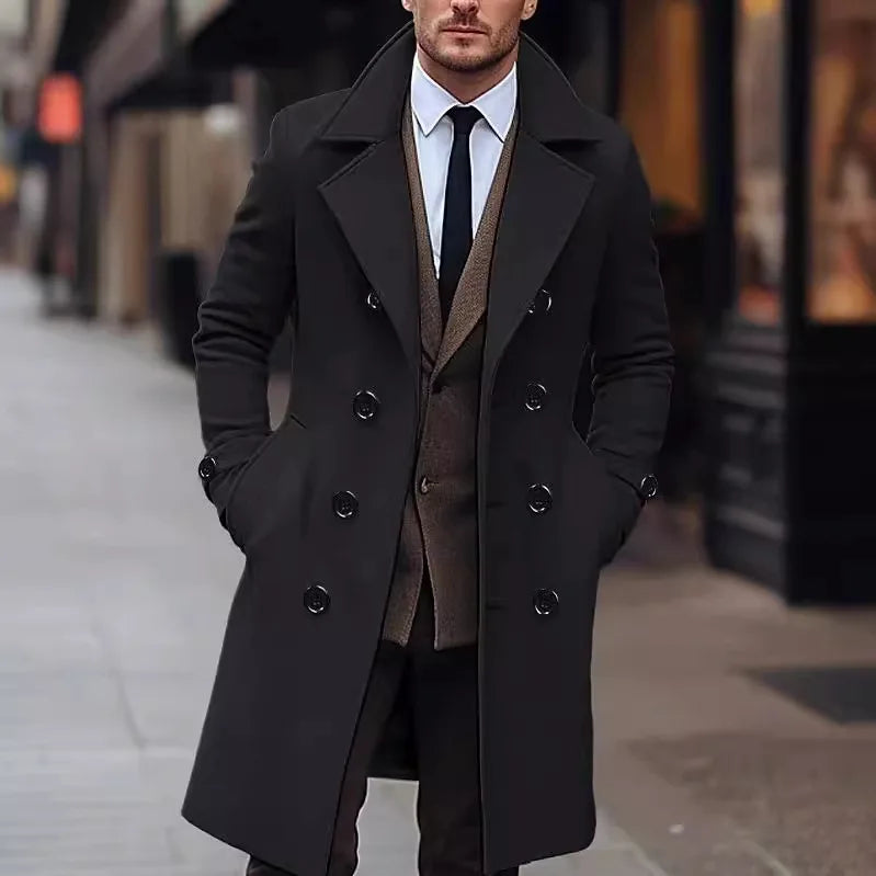 Men's Woolen Coat Double Breasted Long Men's Woolen Coat