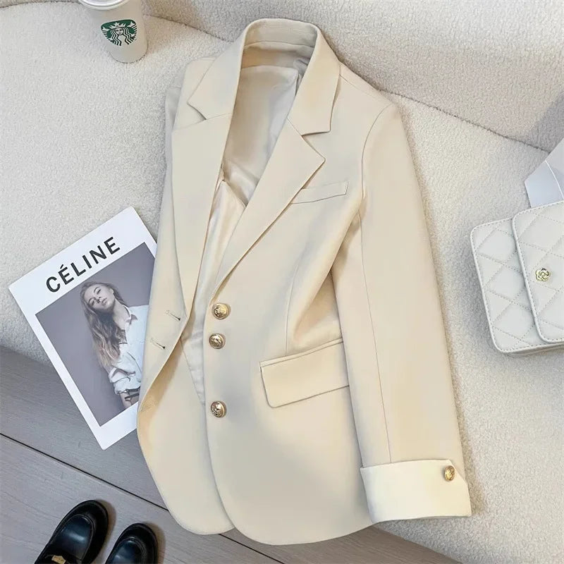 Blazer Women Clothing 2025 Spring and Autumn New Long Sleeve Pocket Casual Solid Temperament Blazers for Women Coat