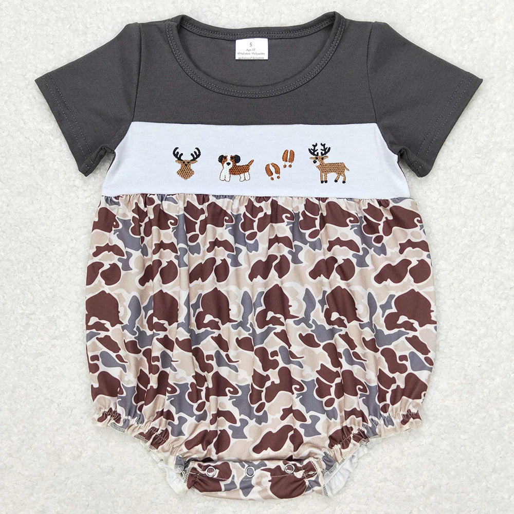 Boutique Infant Baby Girls Rompers Embroidery Camo Ducks Rompers Toddler Boys Rompers Sibling Girls Clothing Wholesale Jumpsuits