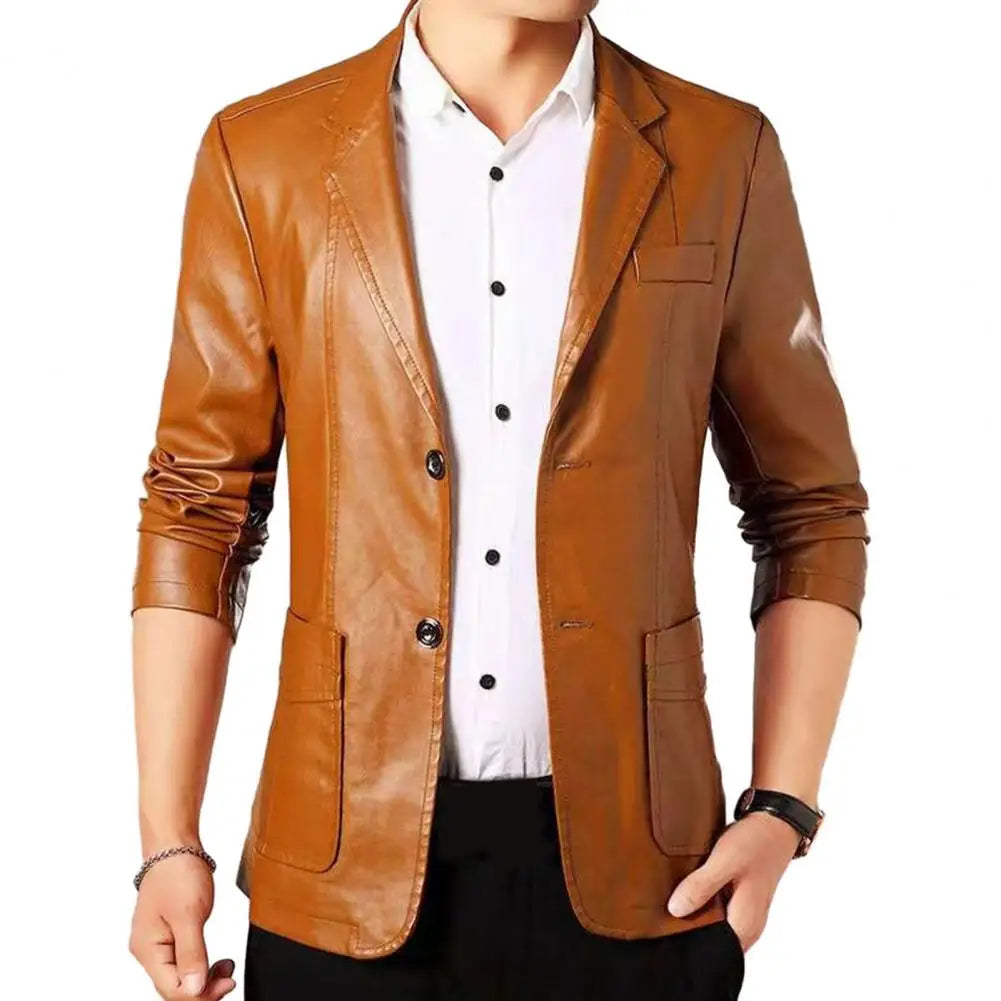 Classic Lapel Buttons Men Jacket Spring Autumn Fake Leather Men Jacket Fashion Tailored Fit Men Jacket Men s Clothing