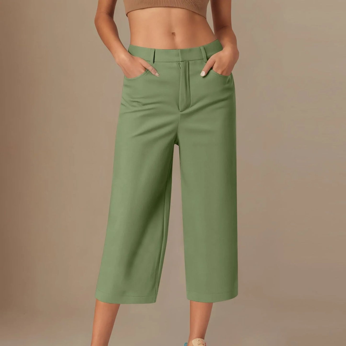 Casual capri-pants for women Straight Wide Leg pants Solid color versatile daily pants Ladies spring summer casual trousers