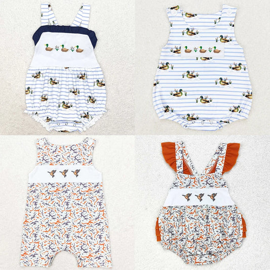 Boutique Infant Baby Girls Rompers Embroidery Camo Ducks Rompers Toddler Boys Rompers Sibling Girls Clothing Wholesale Jumpsuits