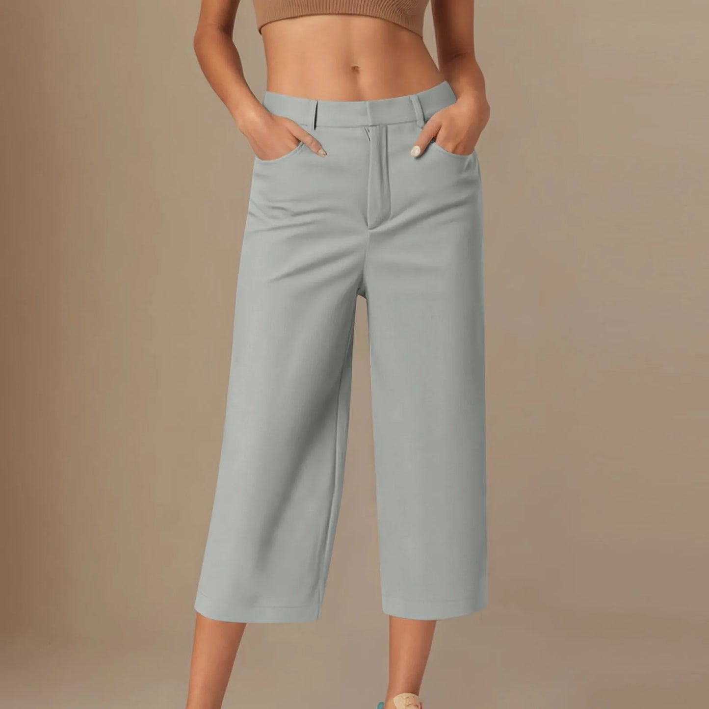 Casual capri-pants for women Straight Wide Leg pants Solid color versatile daily pants Ladies spring summer casual trousers