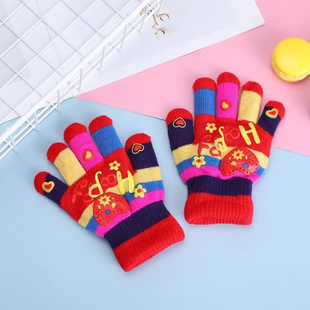 Funny Cartoon Baby Mittens Winter Warm Kids Girl Gloves Children Knitted Mitten Kids Outdoors Thicken Gloves 3-7 Years