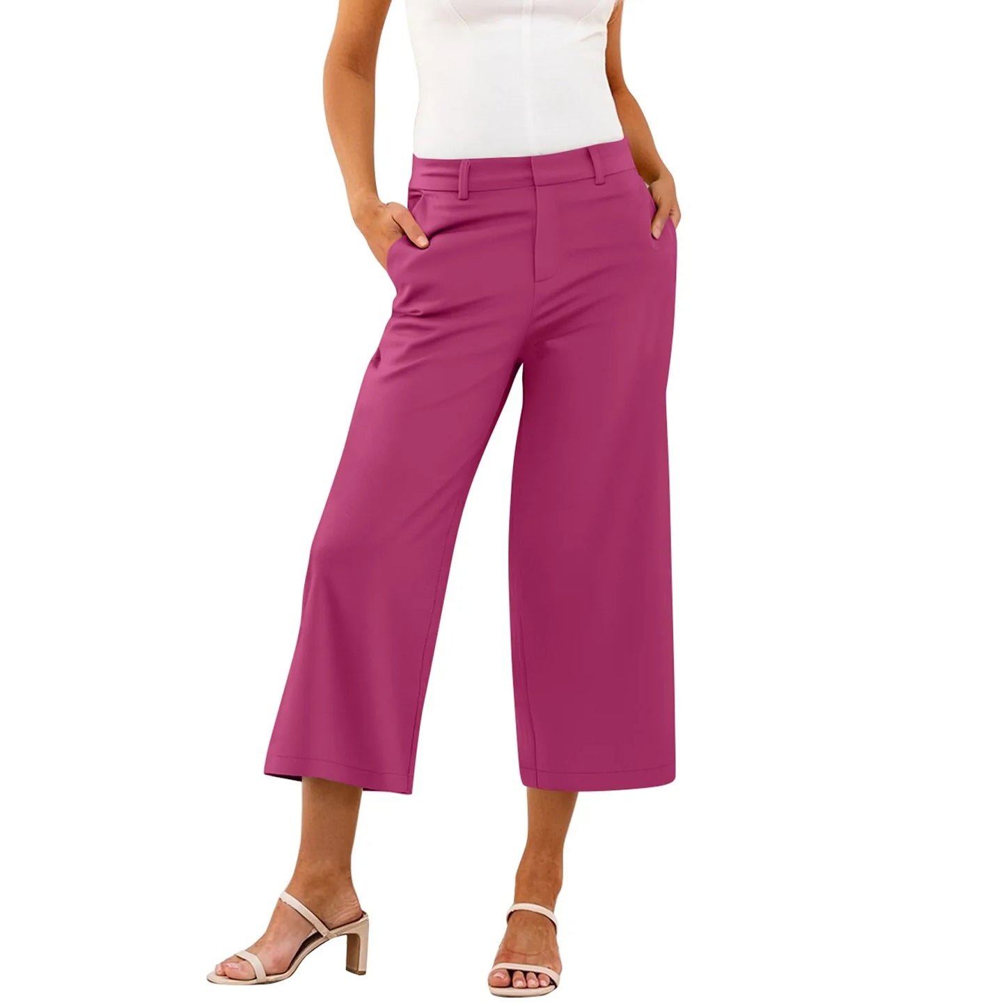 Casual capri-pants for women Straight Wide Leg pants Solid color versatile daily pants Ladies spring summer casual trousers